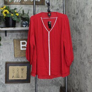 Jm Collection Womens Plus Size Glitter-Stripe Top 100032961WN Red 3X